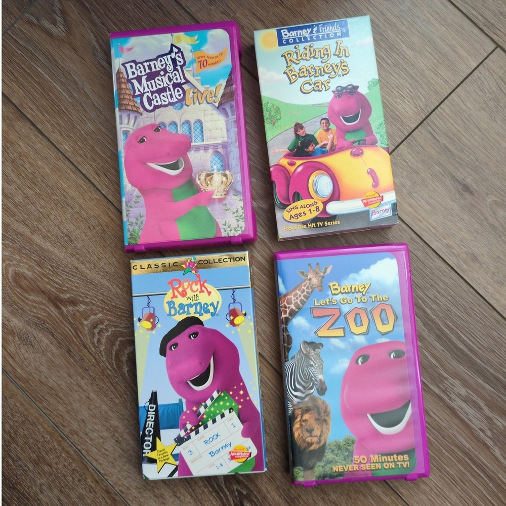 Barney VHS Lot 4 Tapes Musical Castle‎ Zoo Riding In Car Rock with Barney Kids